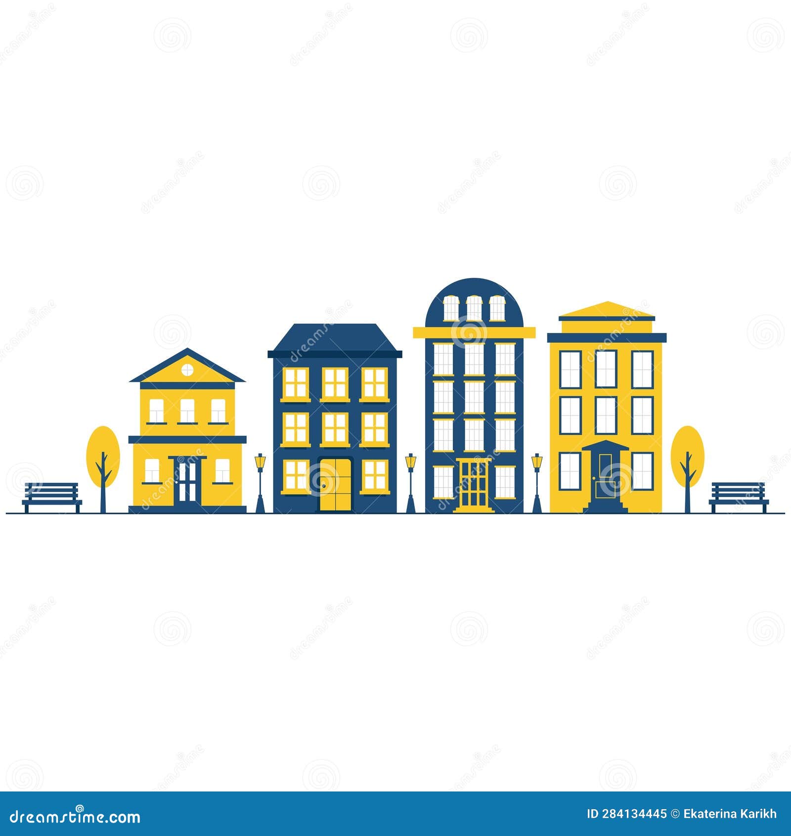 Houses. Urban Street Scene with Houses Stock Vector Illustration of