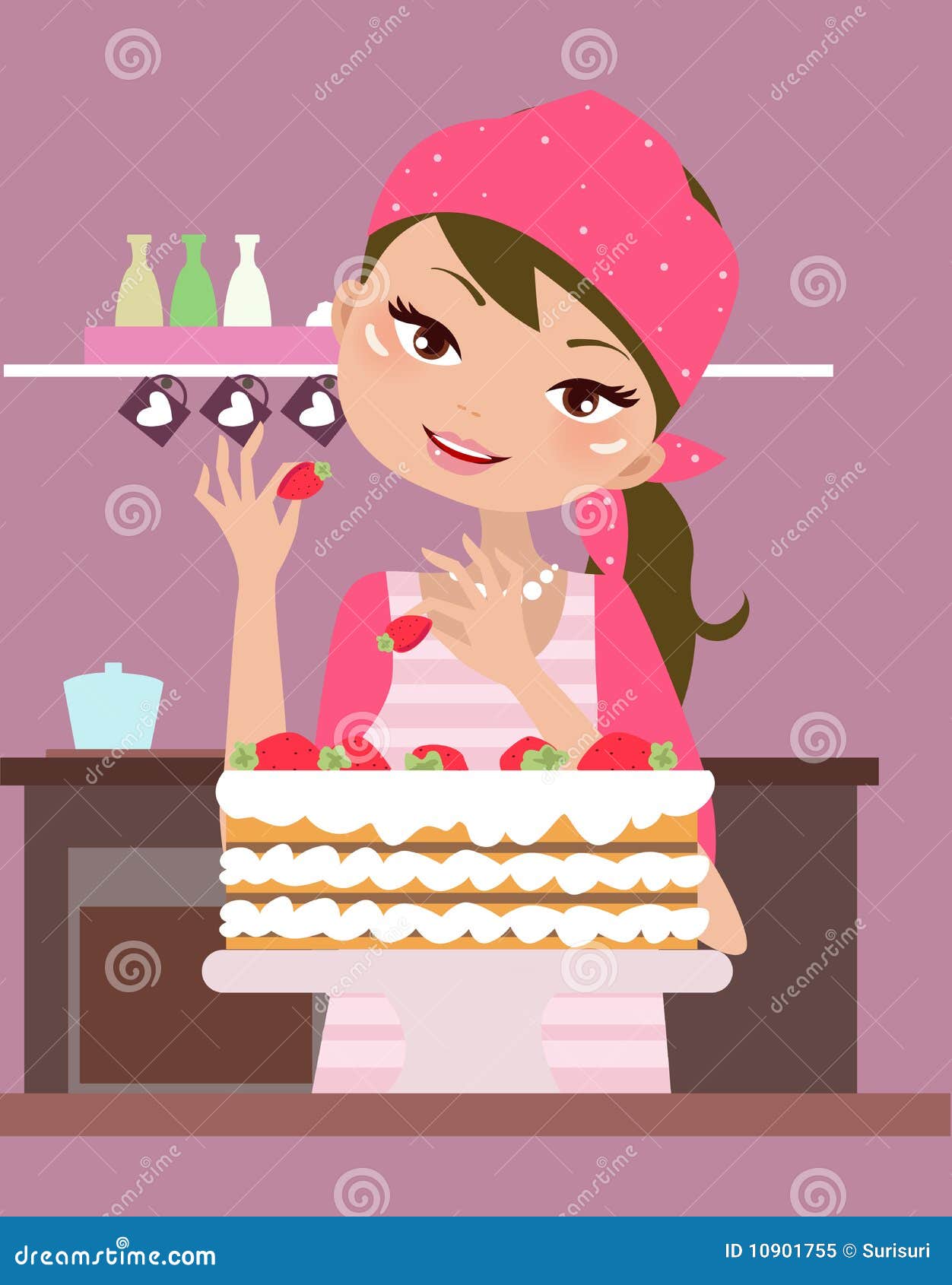 A pretty housewife- Art Vector Illustration.