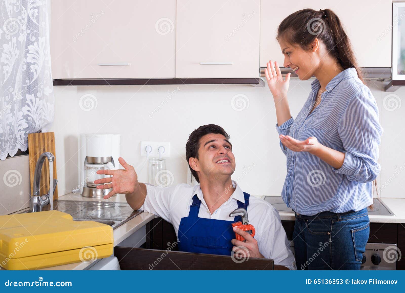 Housewife Called Professional Plumber with Tools To Change Bib