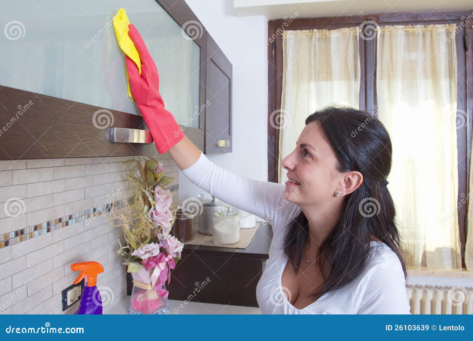 Housewife Cleaning Furniture In The Kitchen Stock Image Ima