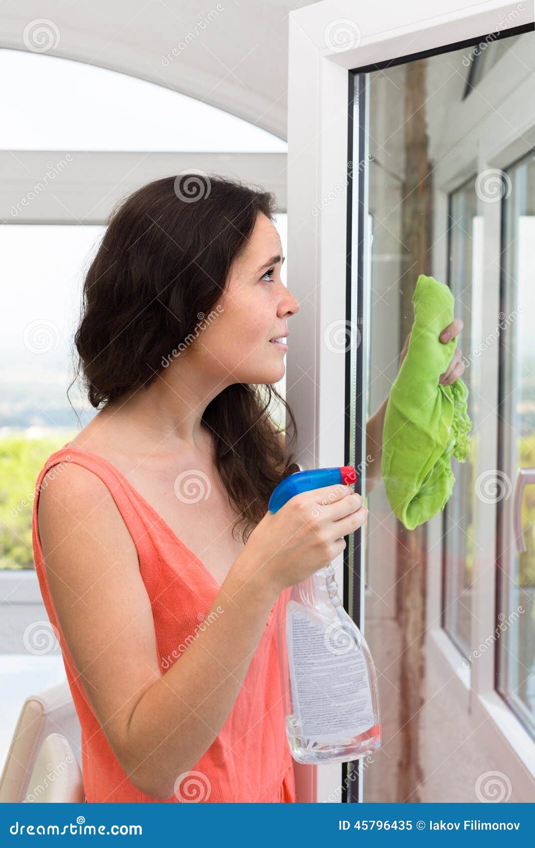 Housewife Cleaning Windows Stock Ima
