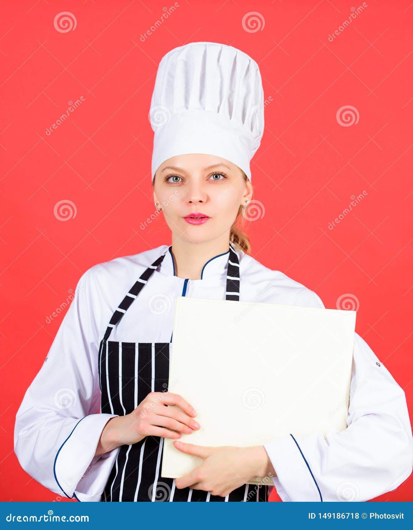 Housewife with Cookery Book. Restaurant Menu. Culinary Dieting. Woman ...