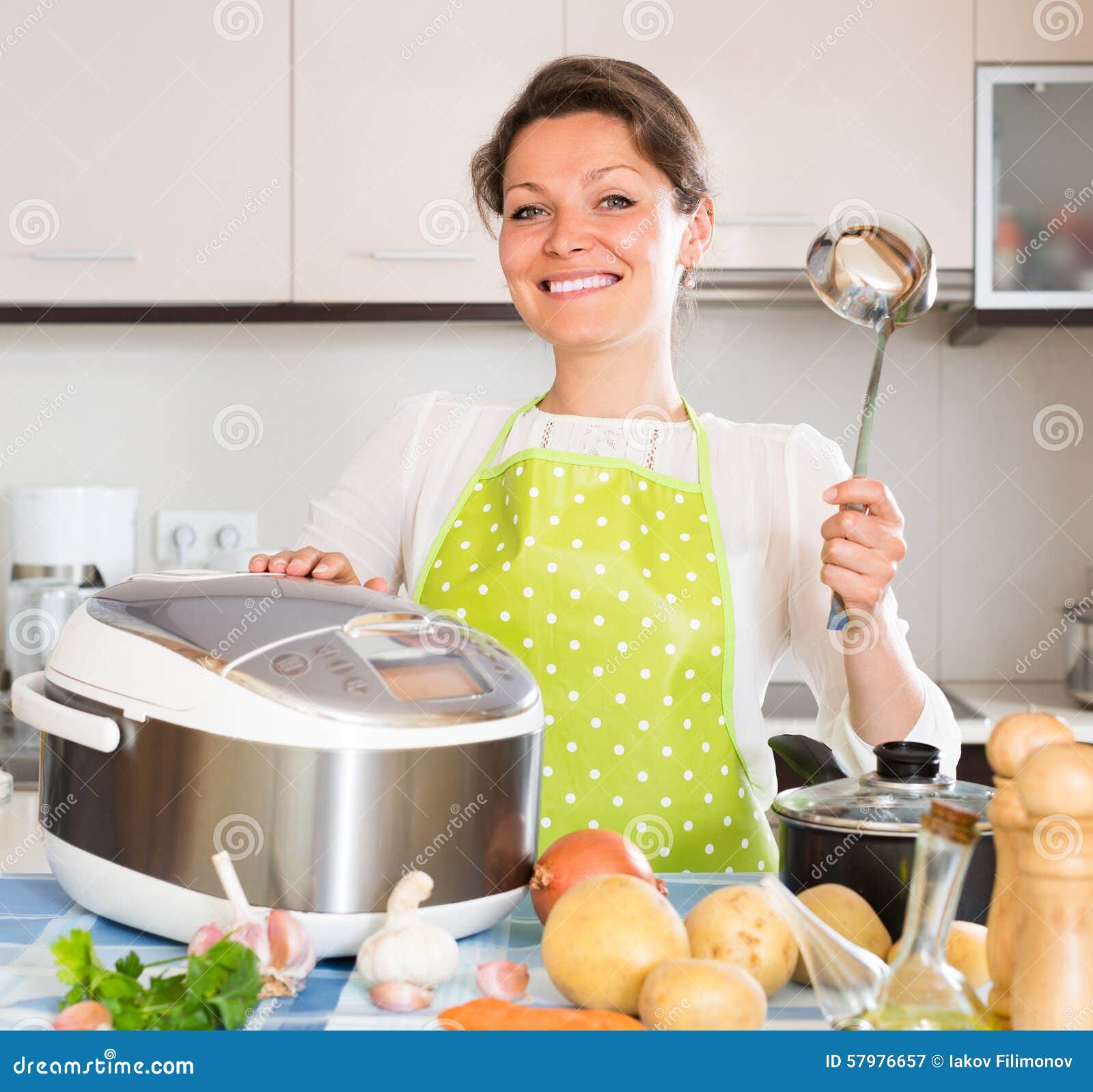 Housewife Cooking With Multicooker Stock Image I
