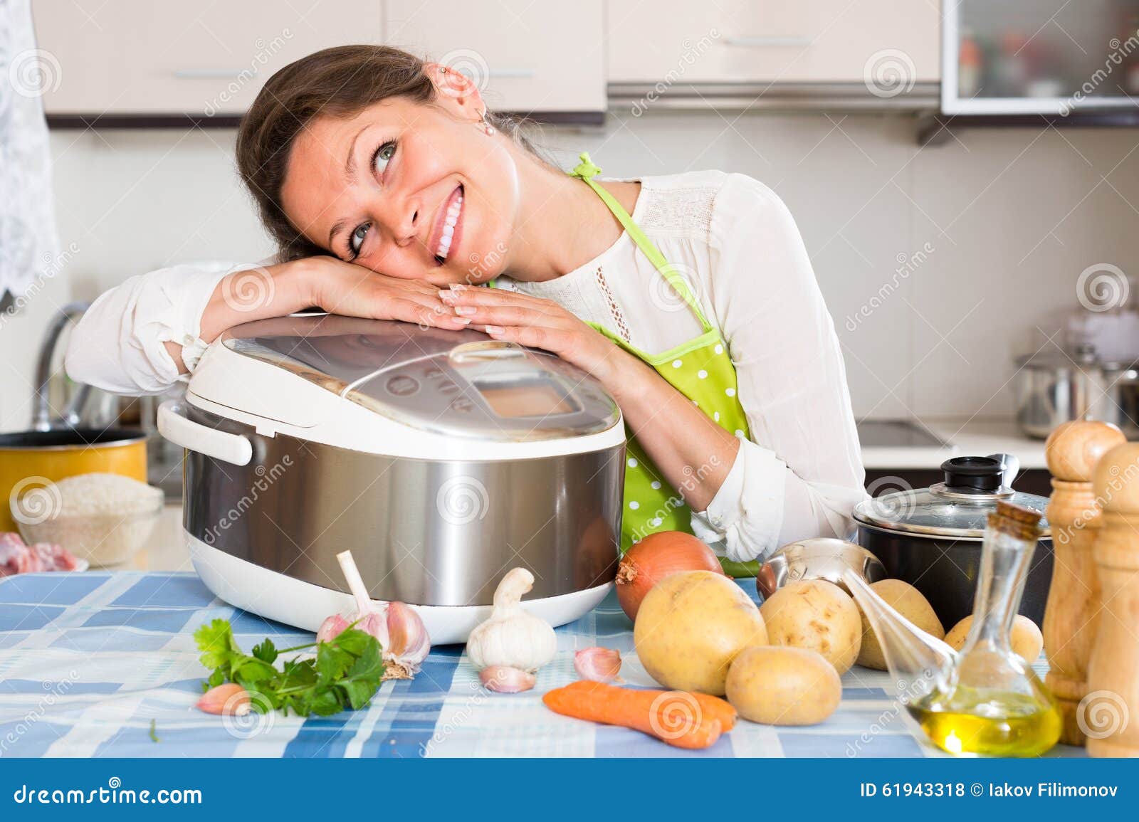 Housewife Cooking With Multicooker Stock Photo I