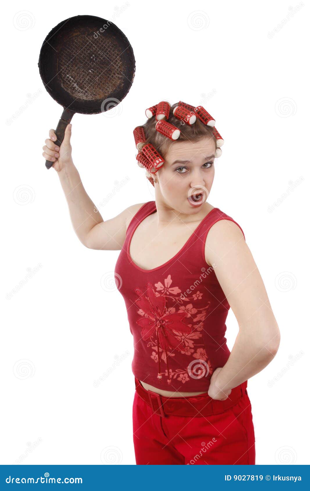 housewife in curlers cum