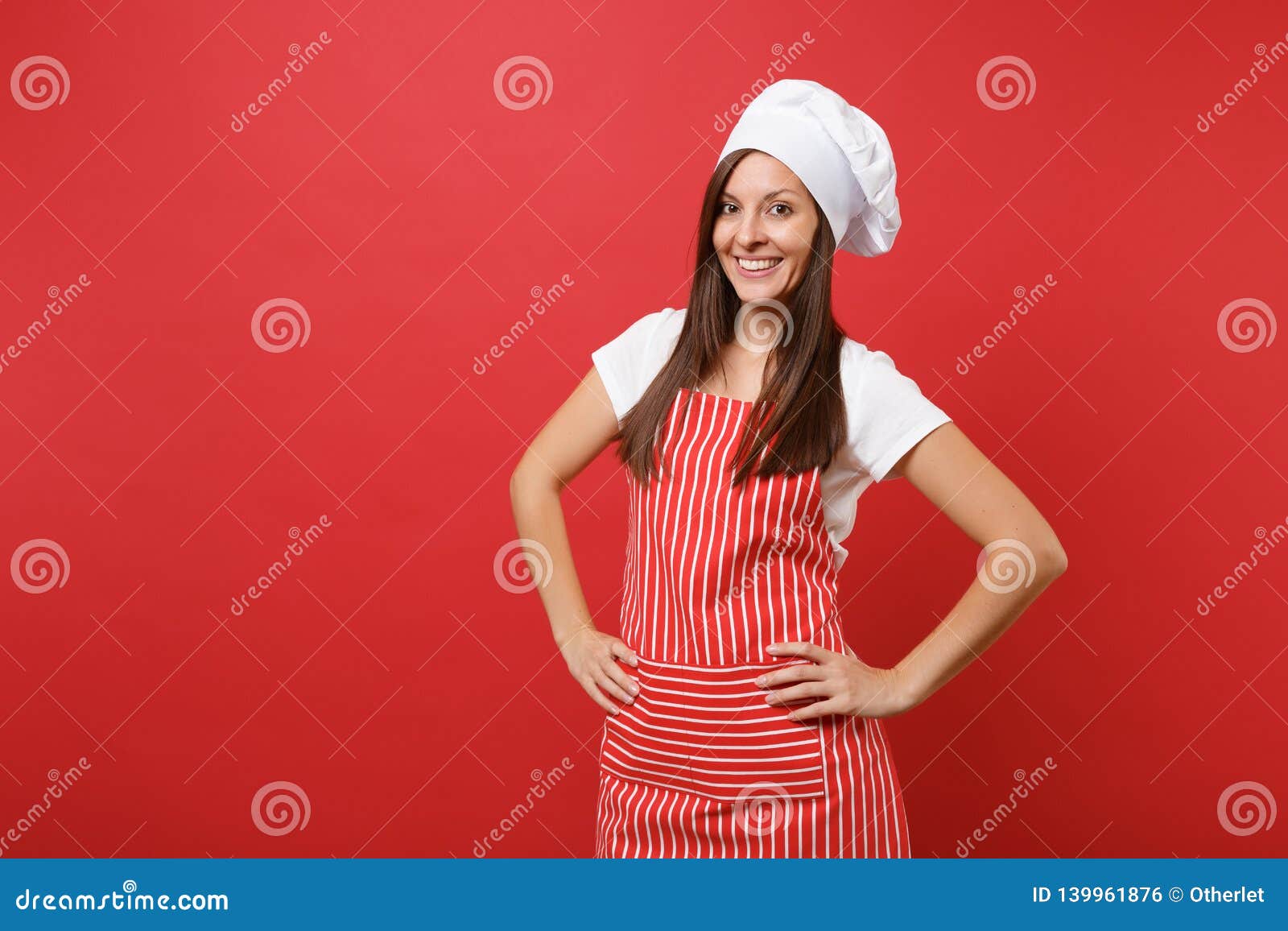 Download Housewife Female Chef Cook Or Baker In Striped Apron ...