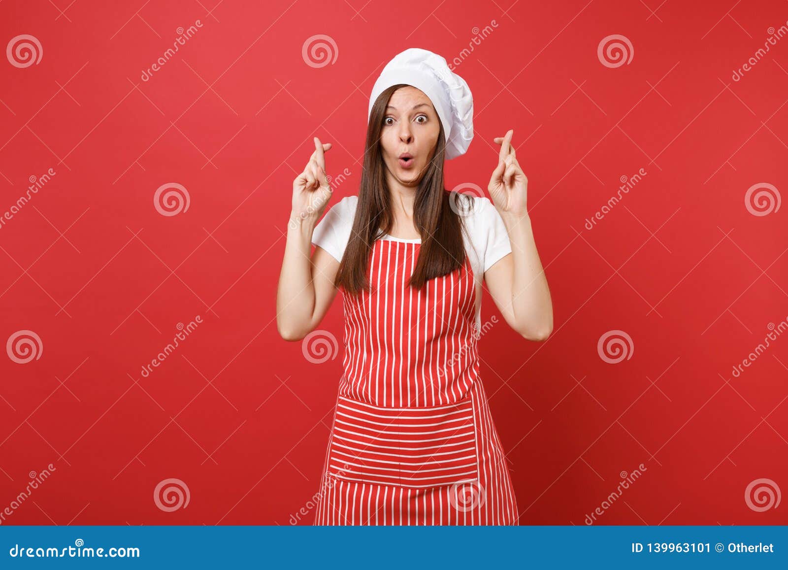Download Housewife Female Chef Cook Or Baker In Striped Apron ...