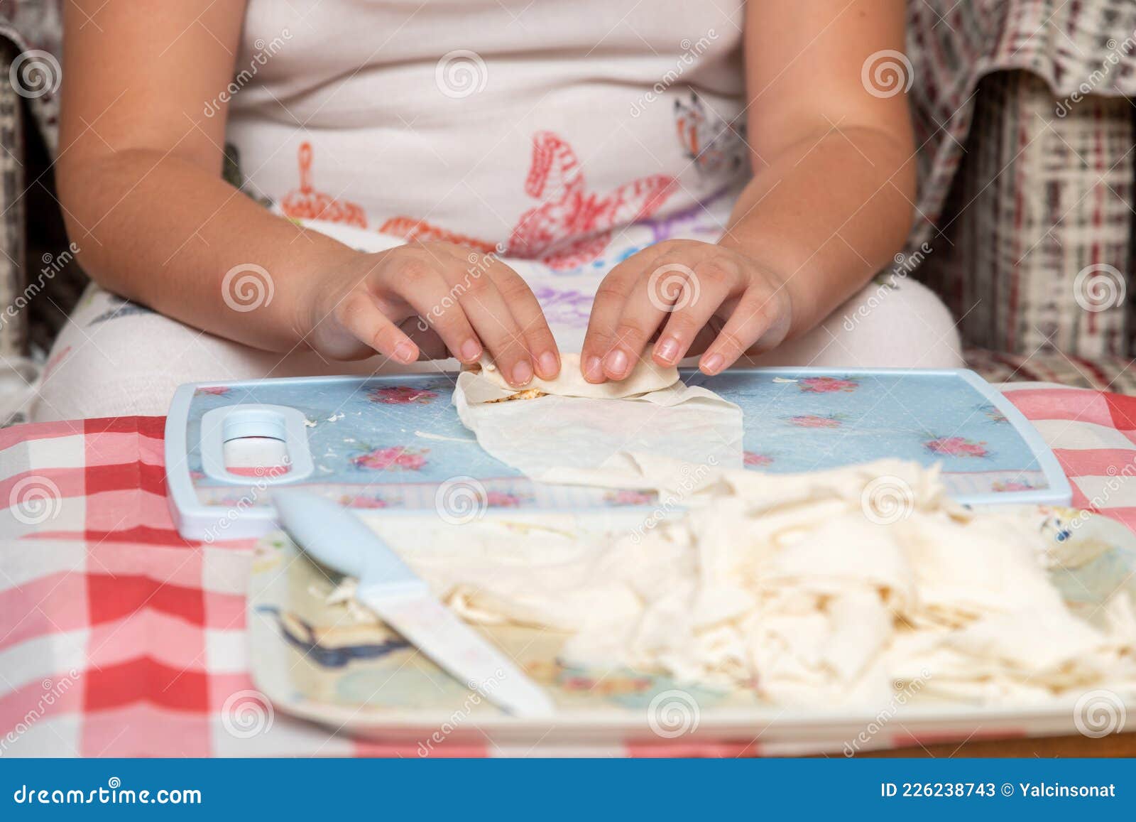 Housewife Making Putting Cheese in Yufka, Make Traditional Turk picture