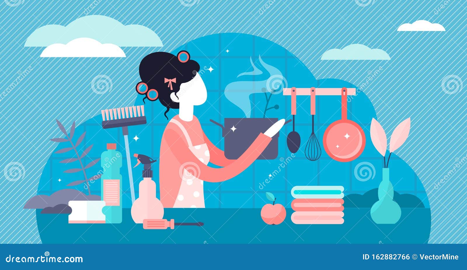Housewife Vector Illustration. Flat Tiny Women Occupation Persons