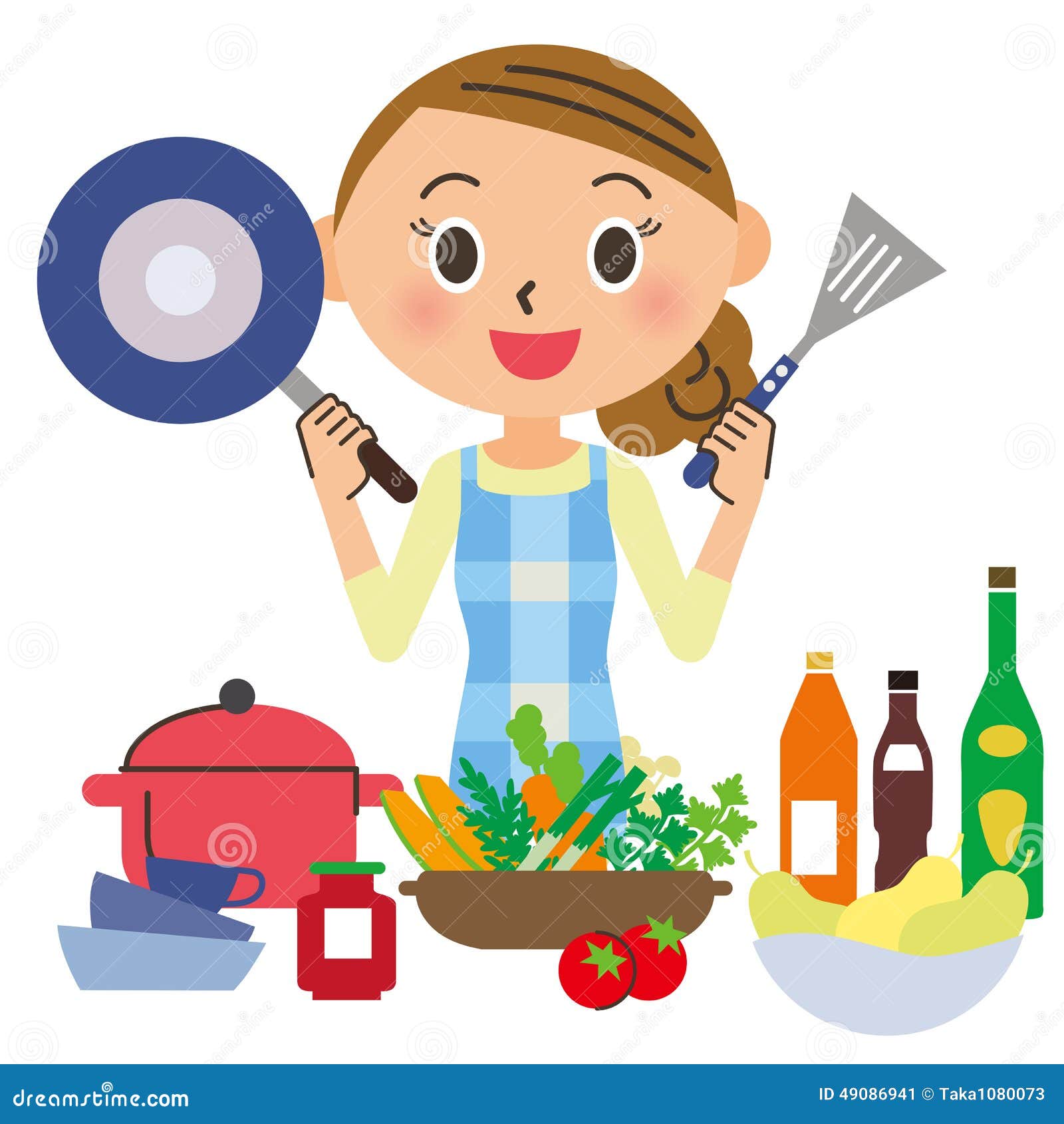 Housewife who cooks stock vector. Illustration of cooking - 49086941