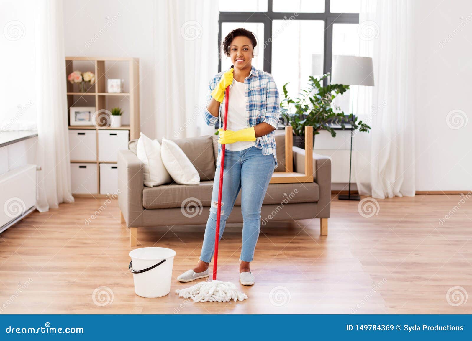 African Woman Or Housewife Cleaning Floor At Home Stock Image Image