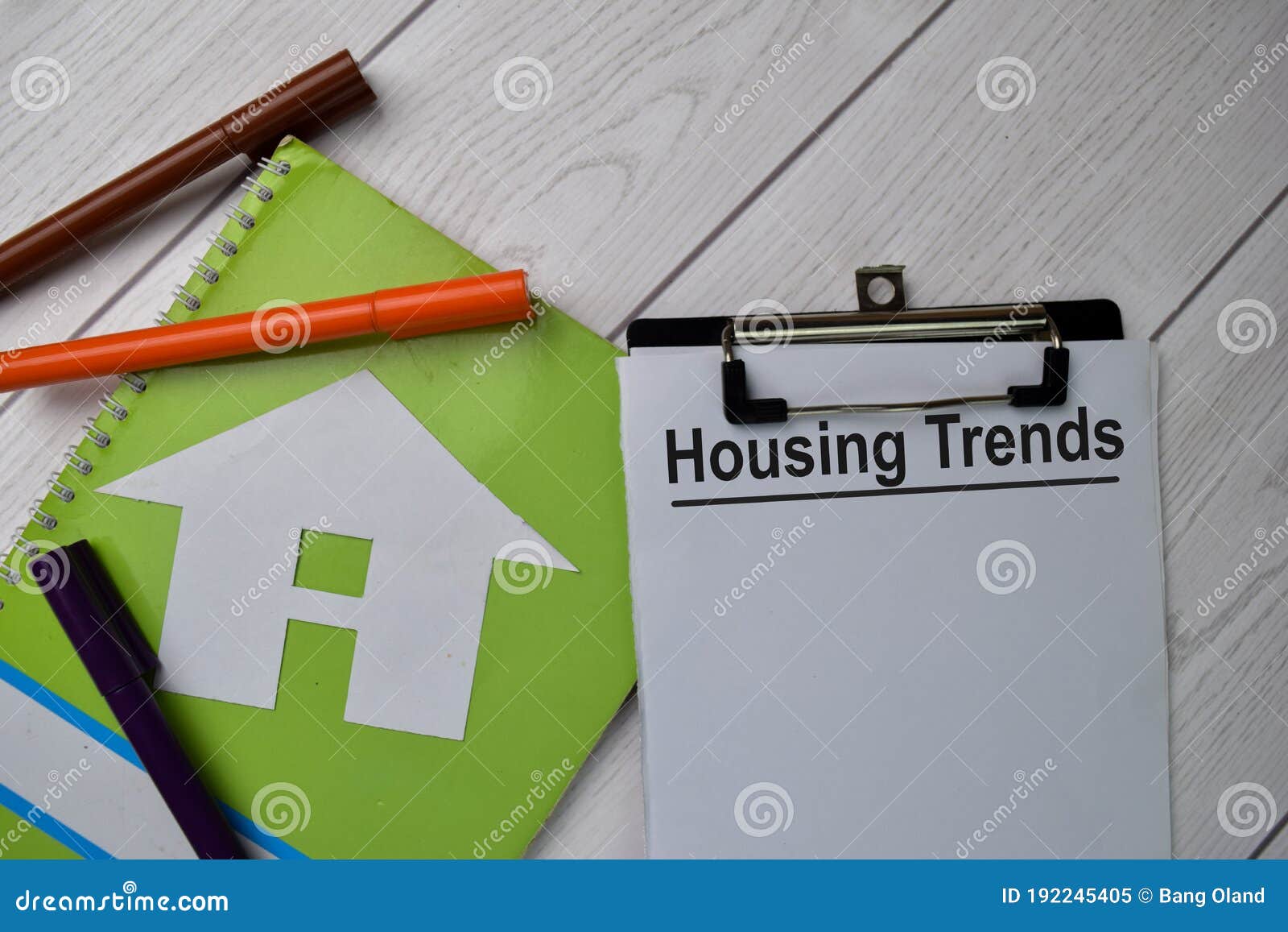 housing trends text write on paperwork  on office desk