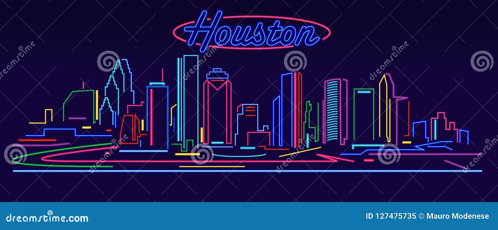 houston texas neon sign skyline