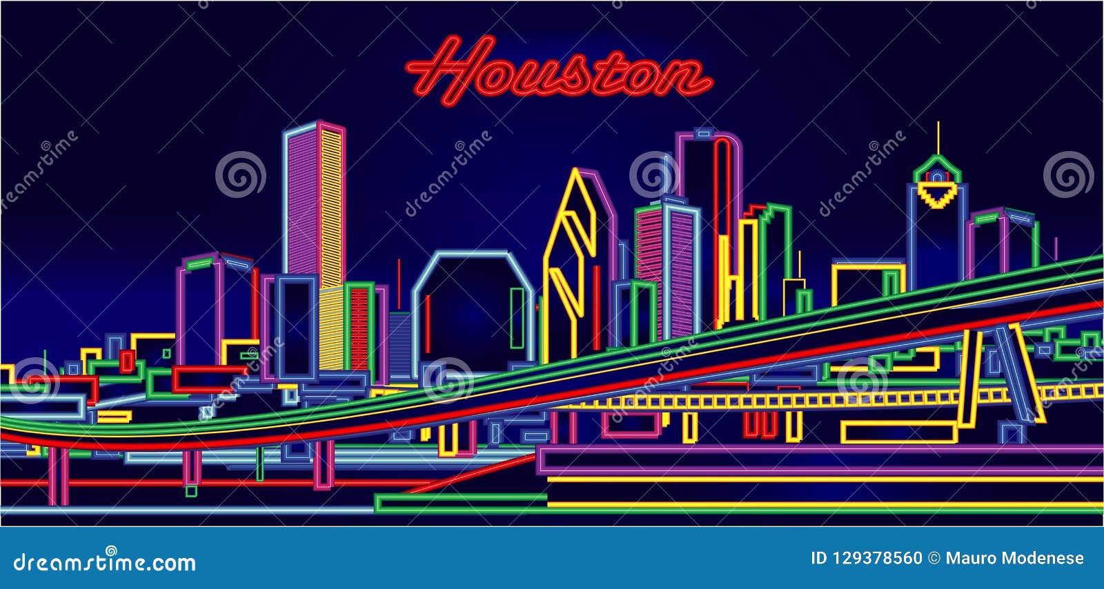 houston texas neon sign skyline