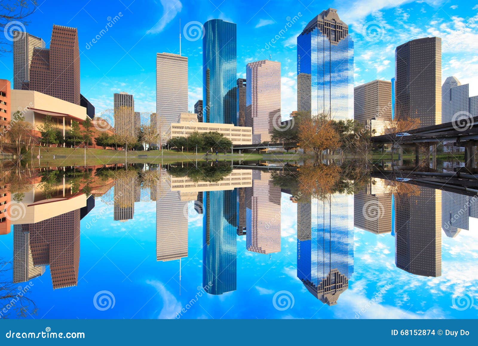 houston texas skyline with modern skyscrapers and blue sky view