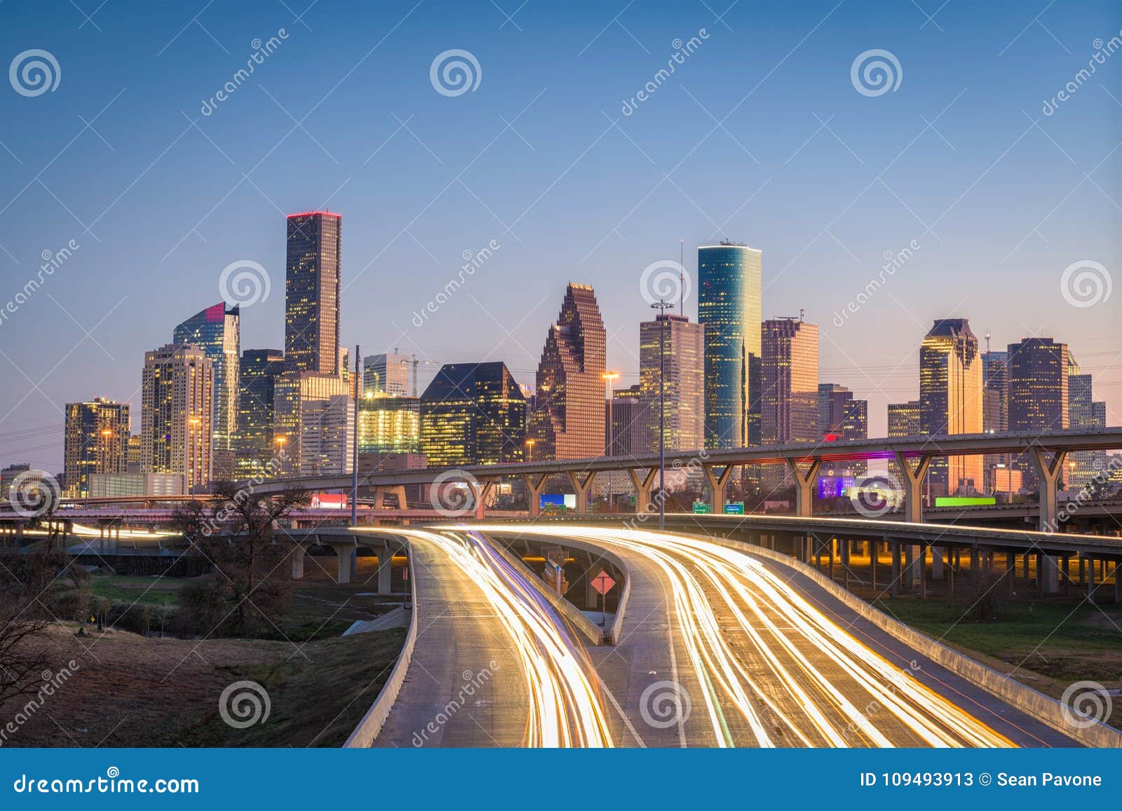houston, texas, usa skyline and highway
