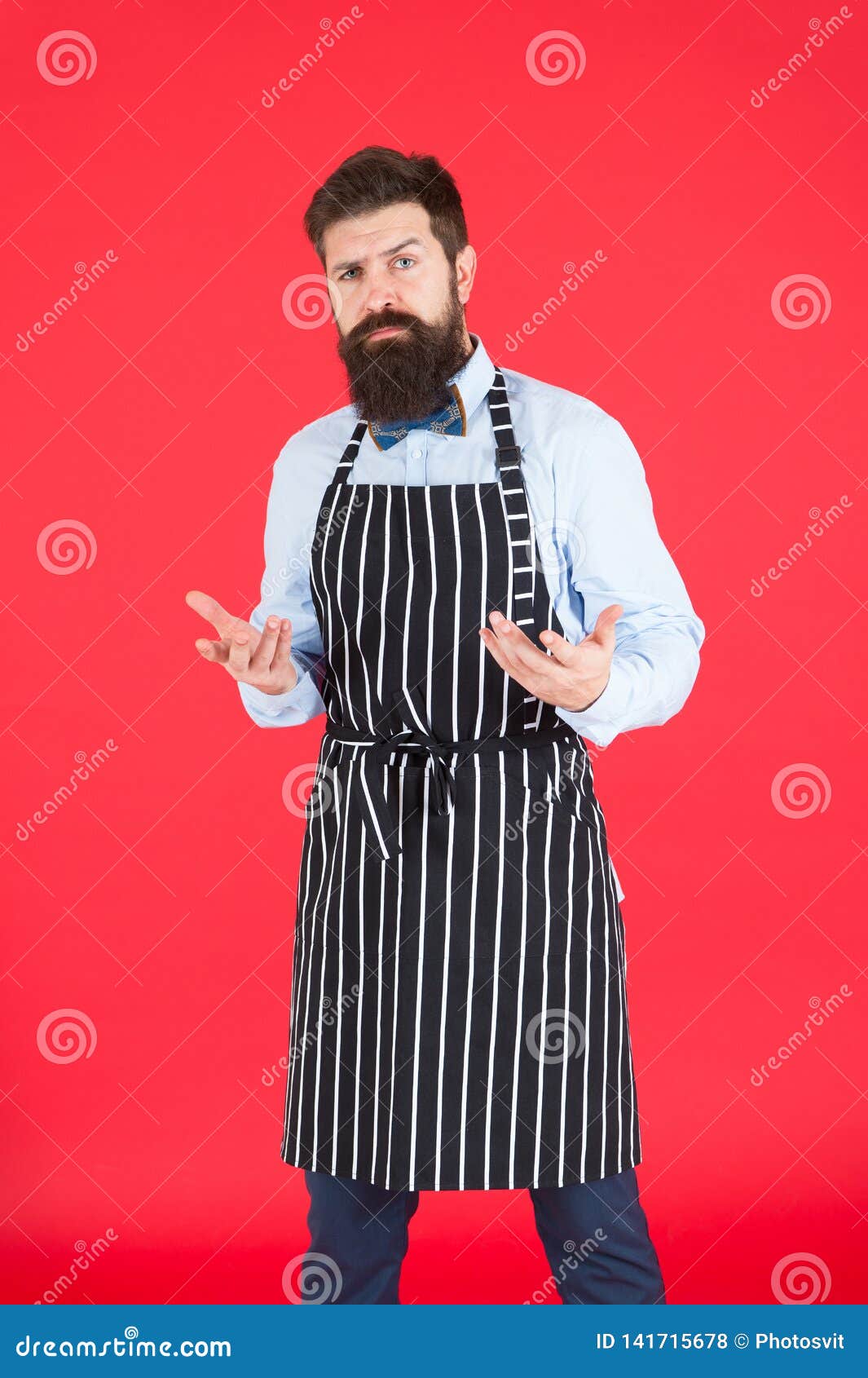 How Can I Help You Man With Beard Cook Hipster Apron Hipster Chef Cook Red Background Stock 