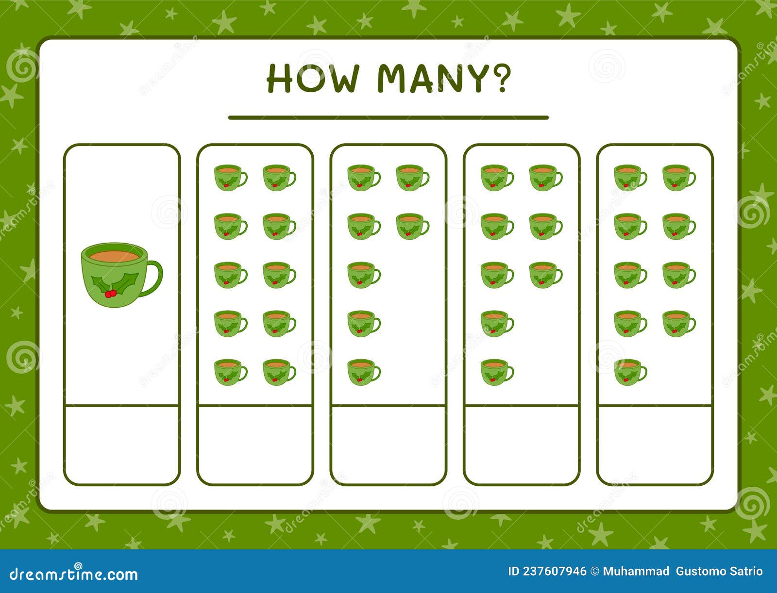 How Many Christmas Mug, Game for Children. Vector Illustration Stock