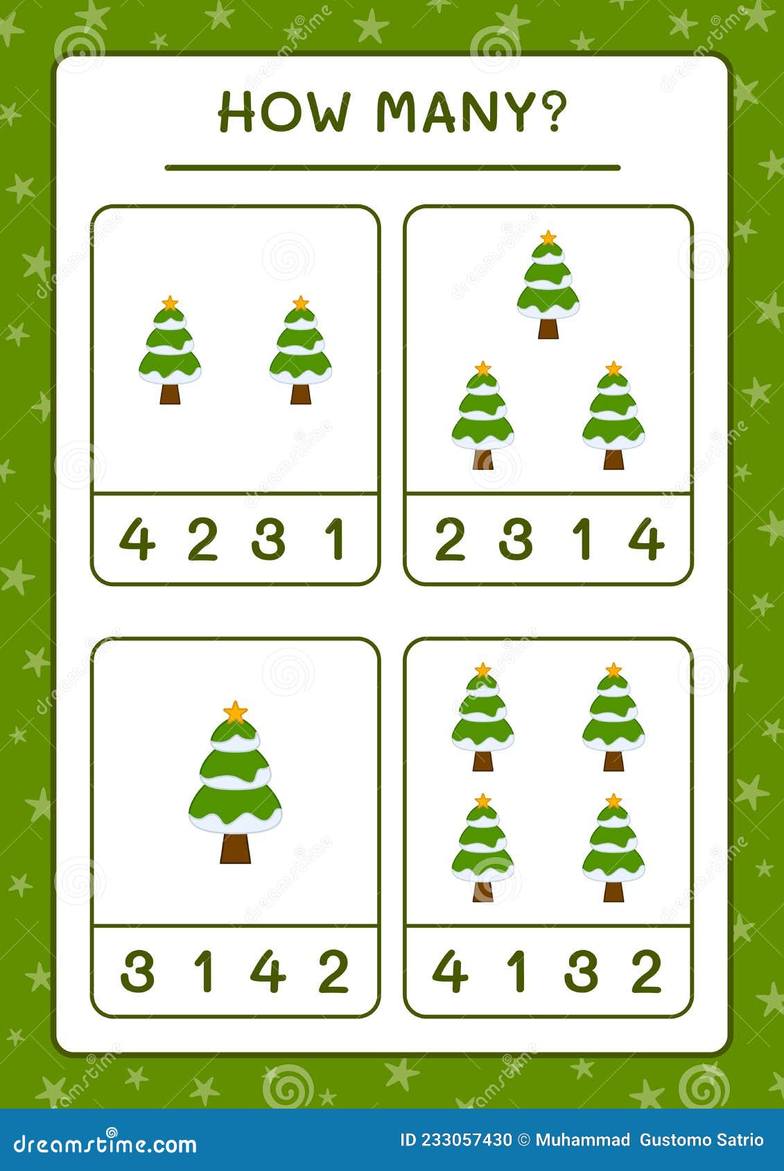 How Many Christmas Tree, Game for Children. Vector Illustration Stock