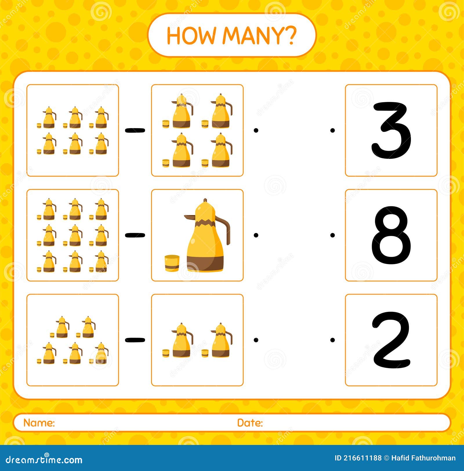 how many counting game with arabic teapot worksheet for preschool kids stock vector illustration of logic magazine 216611188
