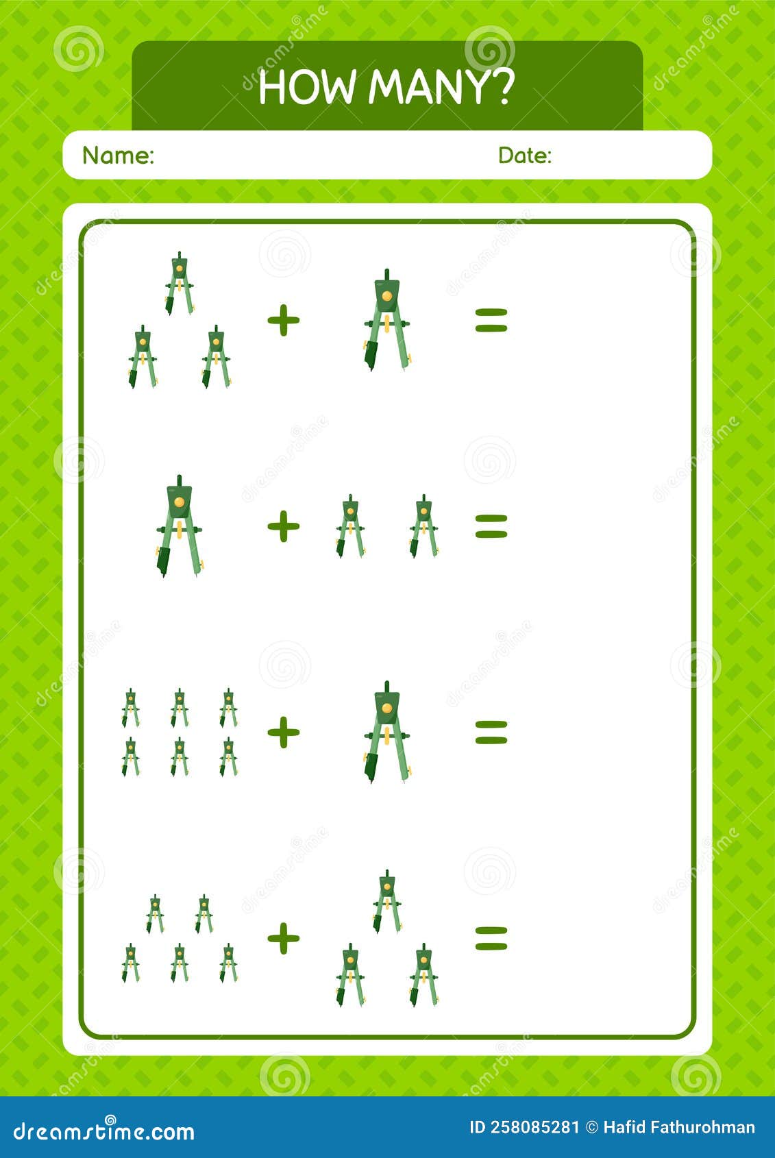 How Many Counting Game with Bow Compass. Worksheet for Preschool Kids
