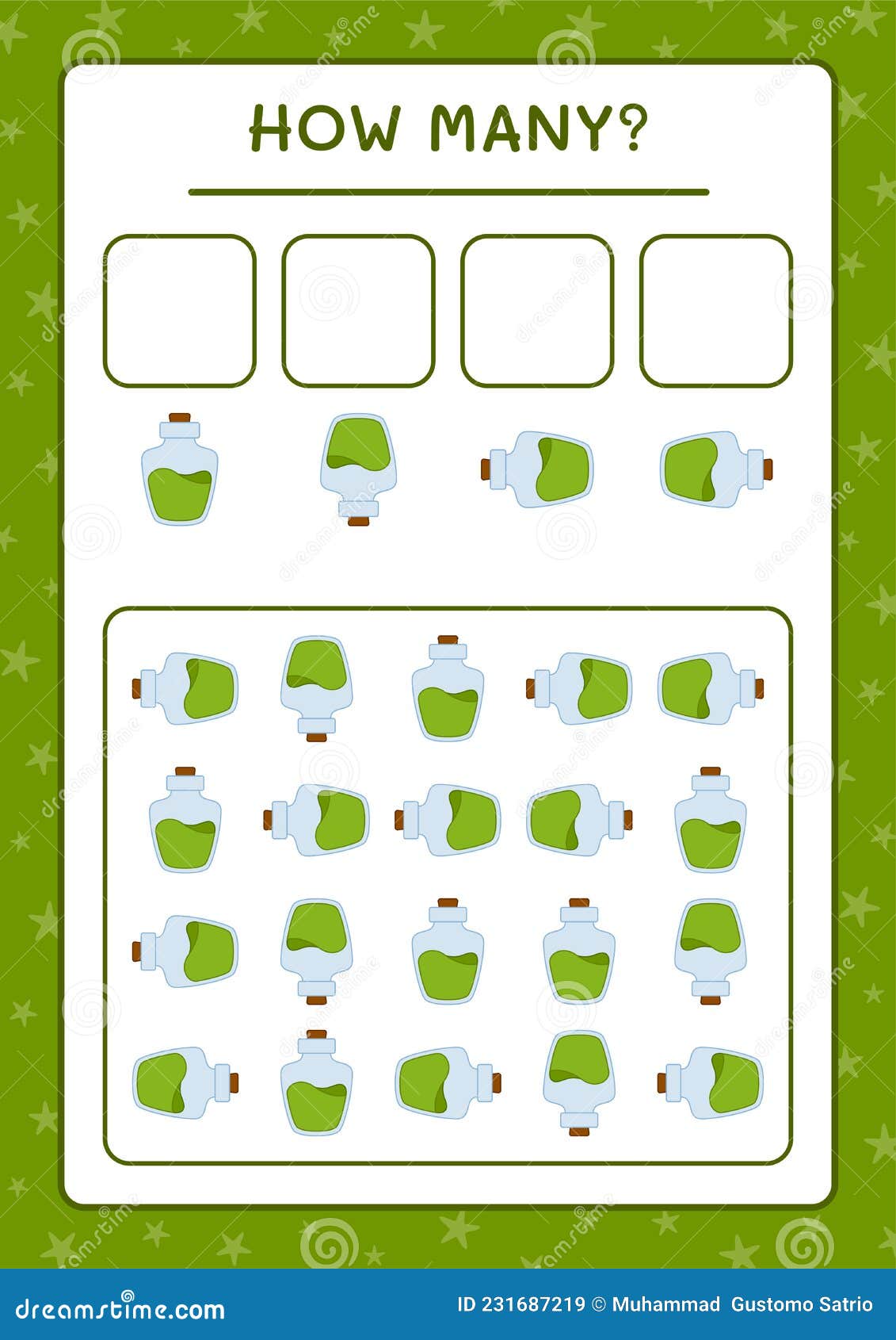 How Many Potion Bottle, Game for Children. Vector Illustration Stock Vector Illustration of