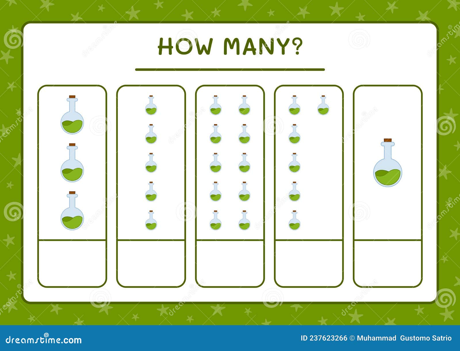 How Many Potion Bottle, Game for Children. Vector Illustration Stock