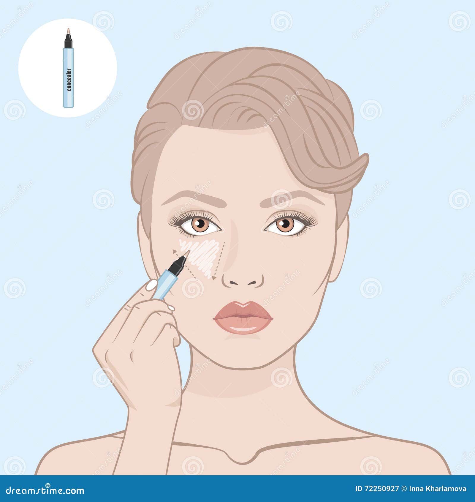 How to apply a concealer. stock vector. Illustration of girl 72250927