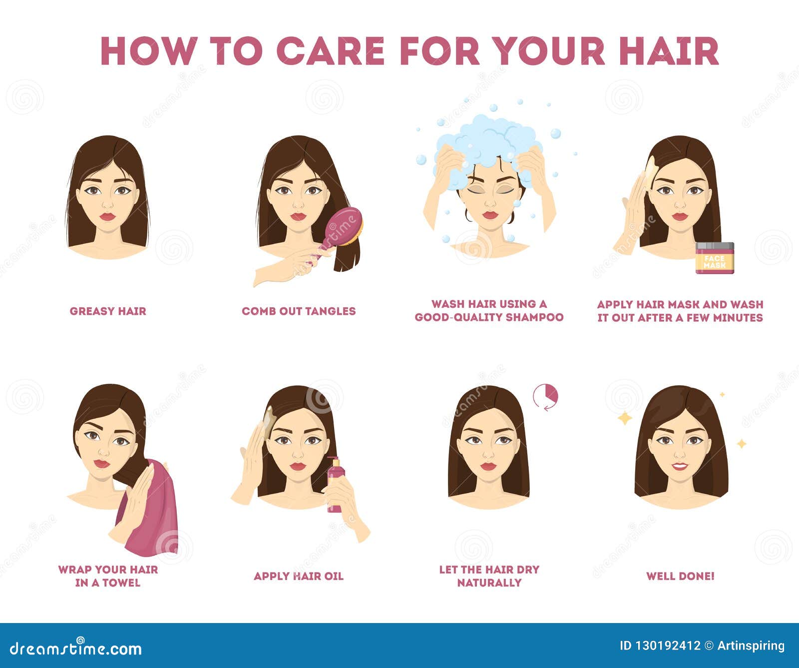 How To Care for Your Hair Instruction. Stock Vector - Illustration of  lotion, portrait: 130192412
