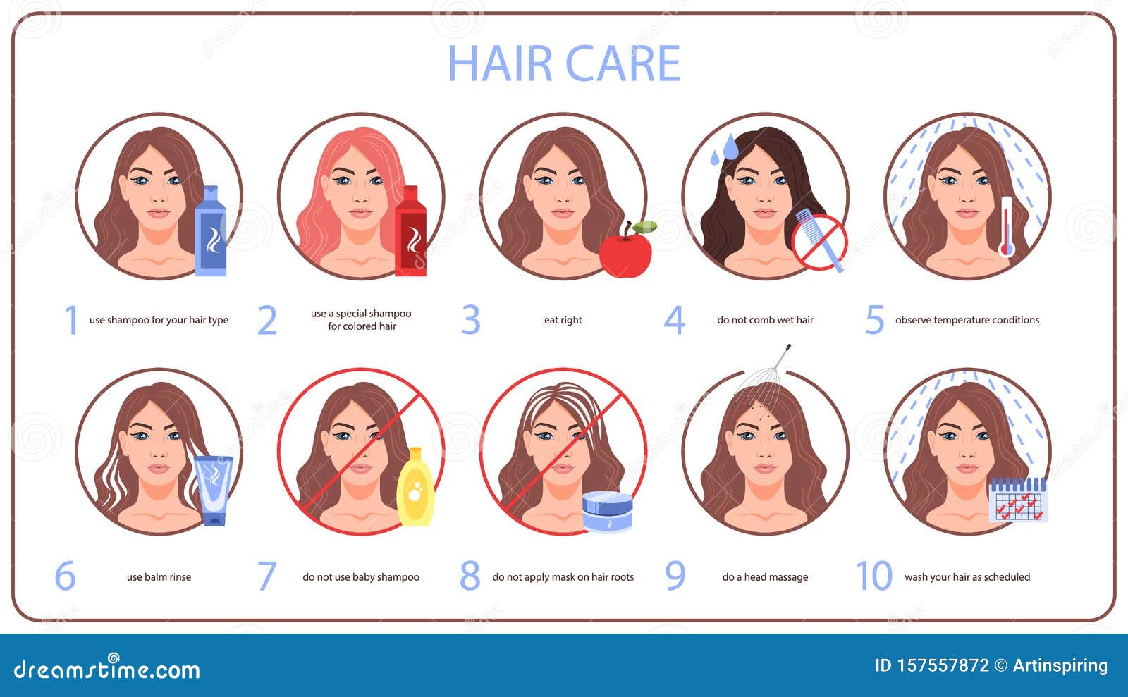 How To Care for Your Hair Tips for Woman with Long Hair Stock Vector -  Illustration of health, iron: 157557872