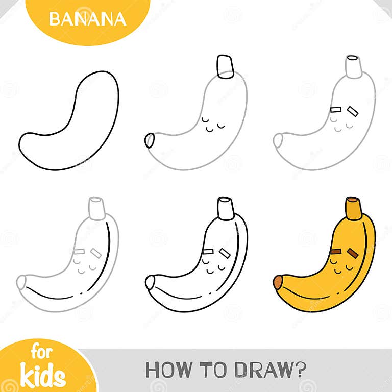 How To Draw Banana for Children. Step by Step Drawing Tutorial Stock