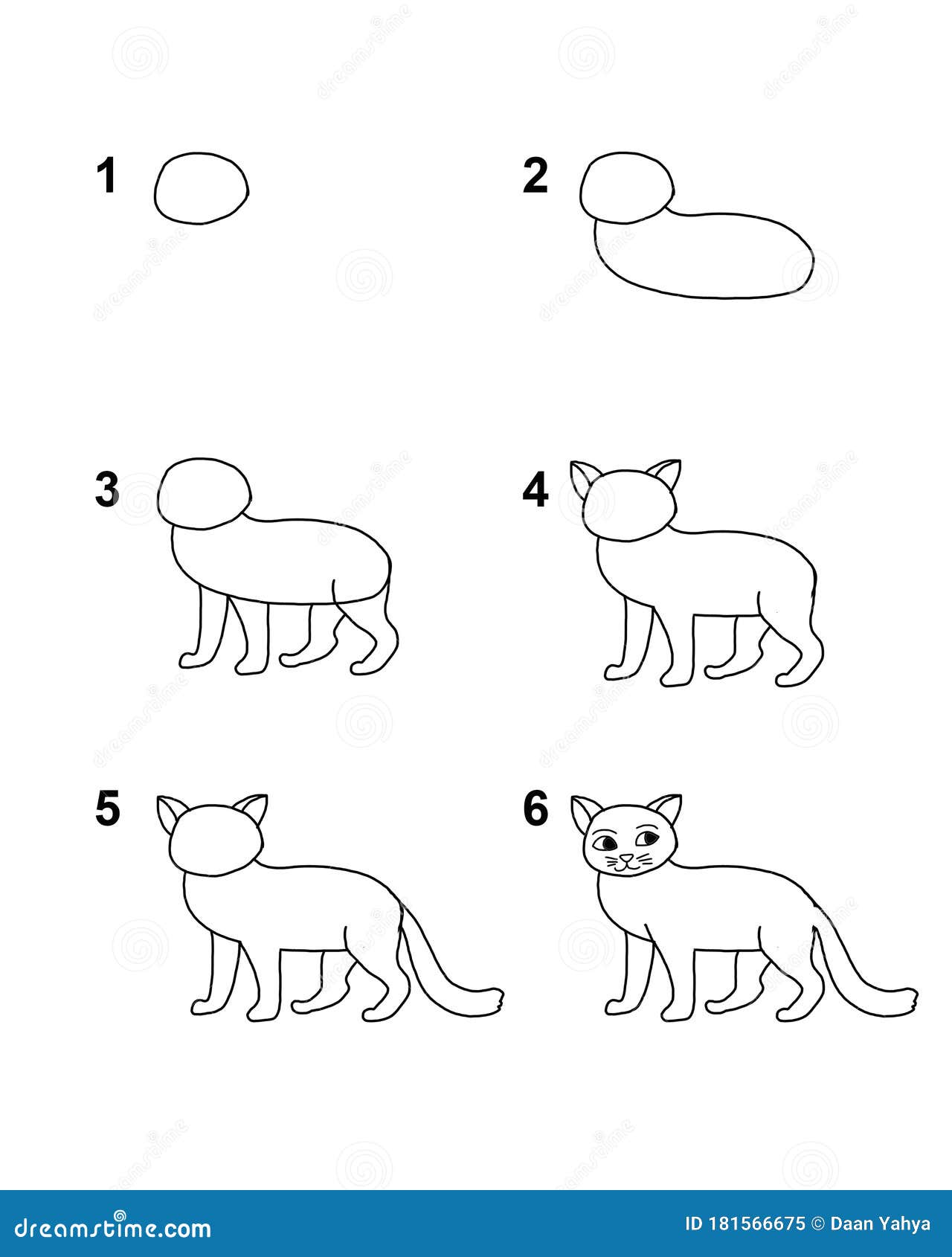 How To Draw Cat Step By Step Cartoon Illustration With
