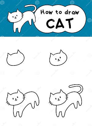 How To Draw White Cat Step By Step For Education Kids Cartoon Stock 