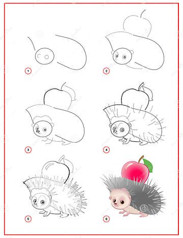 How To Draw Cute Little Hedgehog with Apple. Educational Page for ...