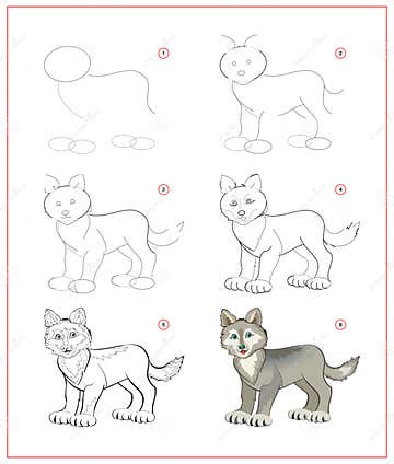 How To Draw Cute Little Wolf. Educational Page for Children. Creation ...