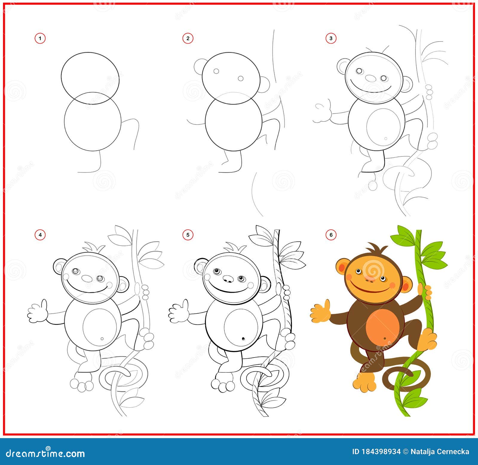 How To Draw Cute Toy Monkey. Educational Page for Children. Creation Step by Step Animal Illustration Stock Vector - Illustration of book, baby: 184398934 How To Draw Cute Toy Monkey. Educational Page for Children. Creation Step by Step Animal Illustration Stock Vector - Illustration of book, baby: 184398934