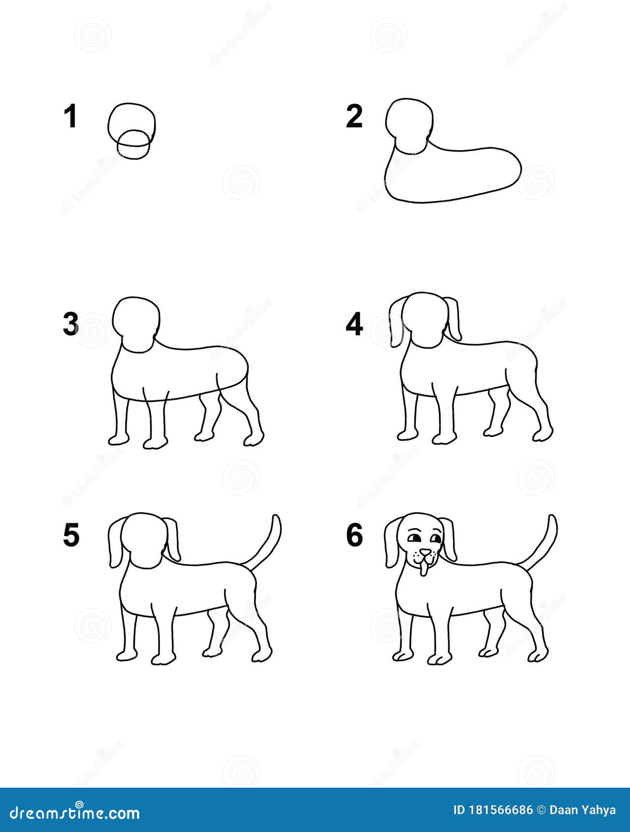 How To Draw Dog Step by Step Cartoon Illustration with White Background  Stock Illustration - Illustration of lineart, elephant: 181566686