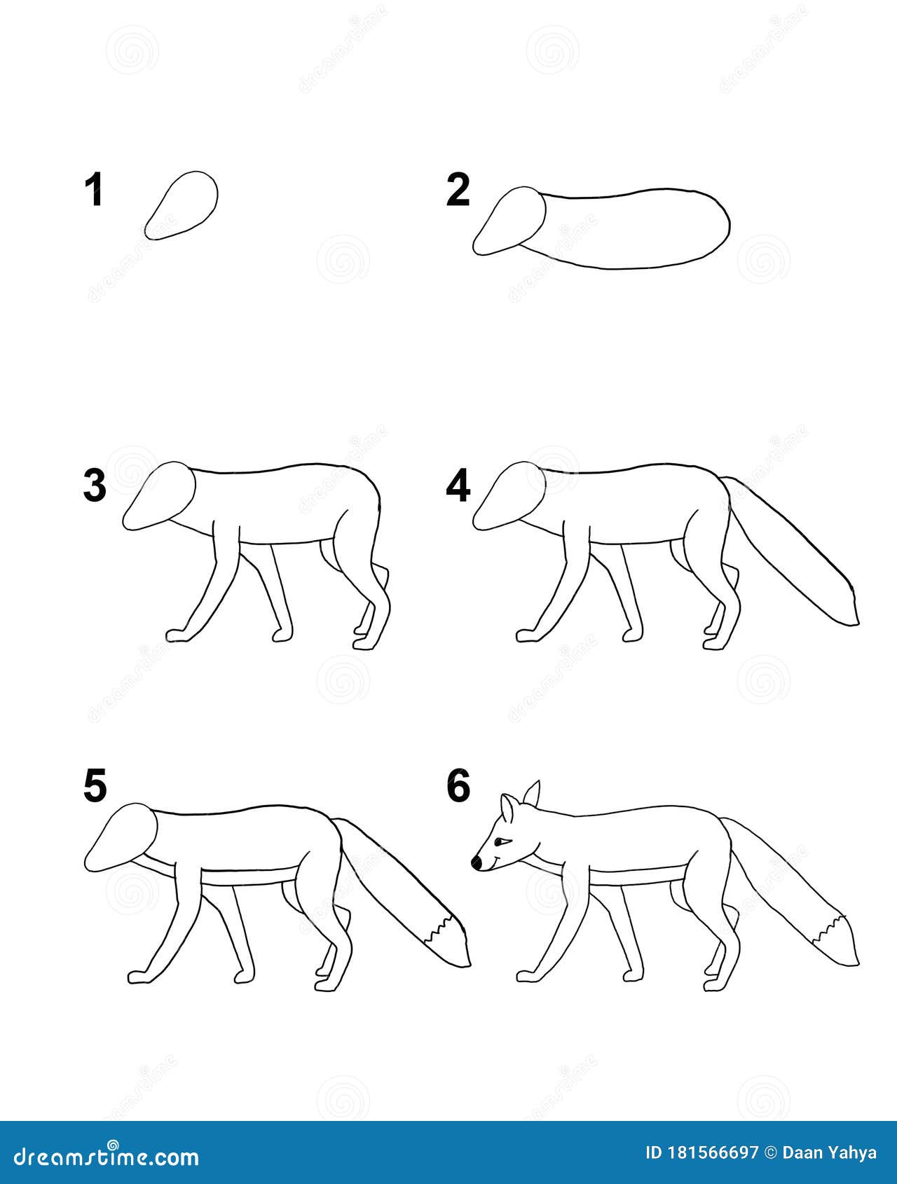 how to draw fox step step cartoon illustration white background how to draw fox step step cartoon illustration 181566697