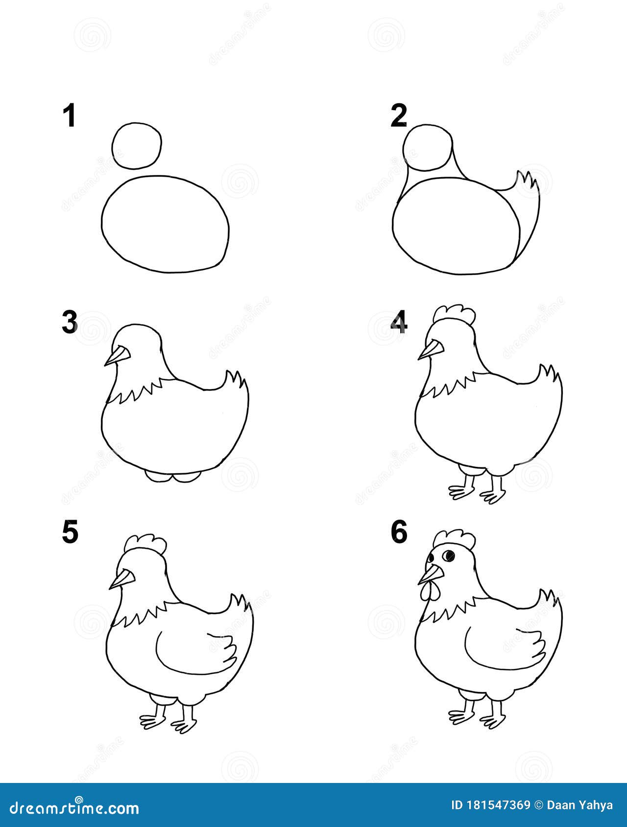 How To Draw Hen with 6 Step Cartoon Illustration with White Background  Stock Illustration - Illustration of horse, farm: 181547369