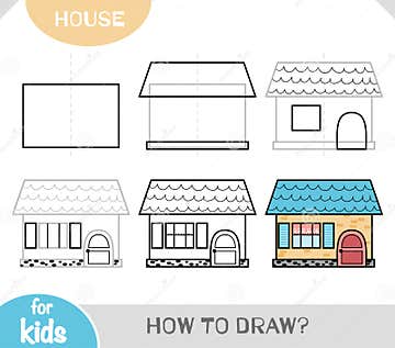 How To Draw House For Children Step By Step Drawing Tutorial Stock 