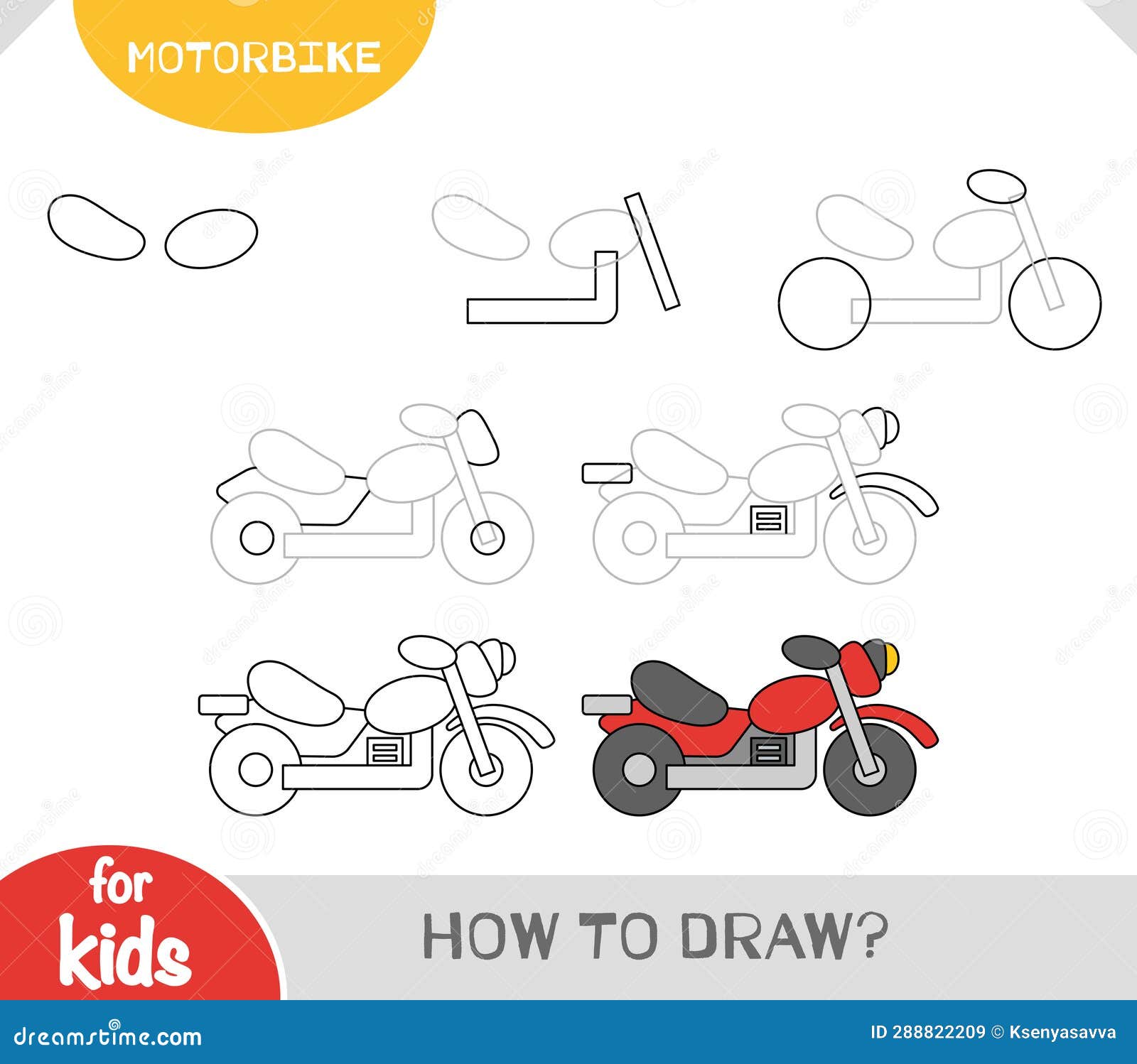 How To Draw Motorbike for Children. Step by Step Drawing Tutorial Stock