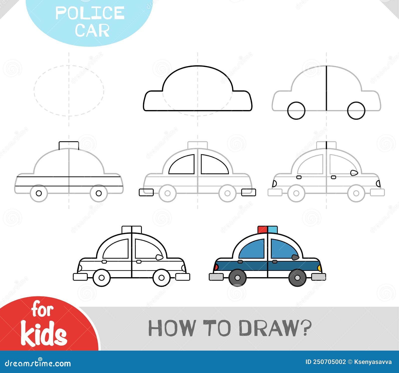 How To Draw Police Car for Children. Step by Step Drawing Tutorial Stock  Vector - Illustration of draw, contour: 250705002