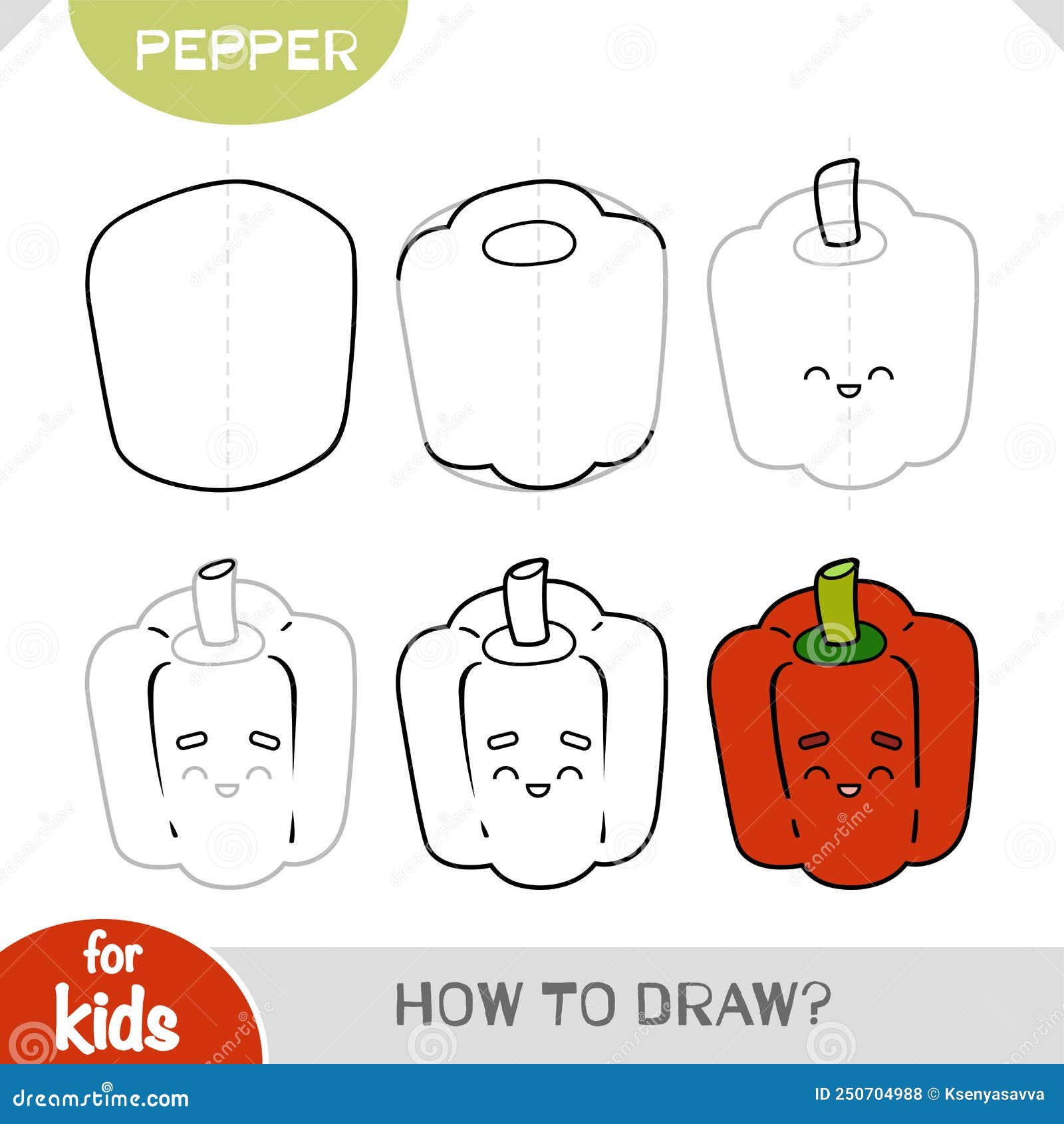 How To Draw Red Pepper for Children. Step by Step Drawing Tutorial