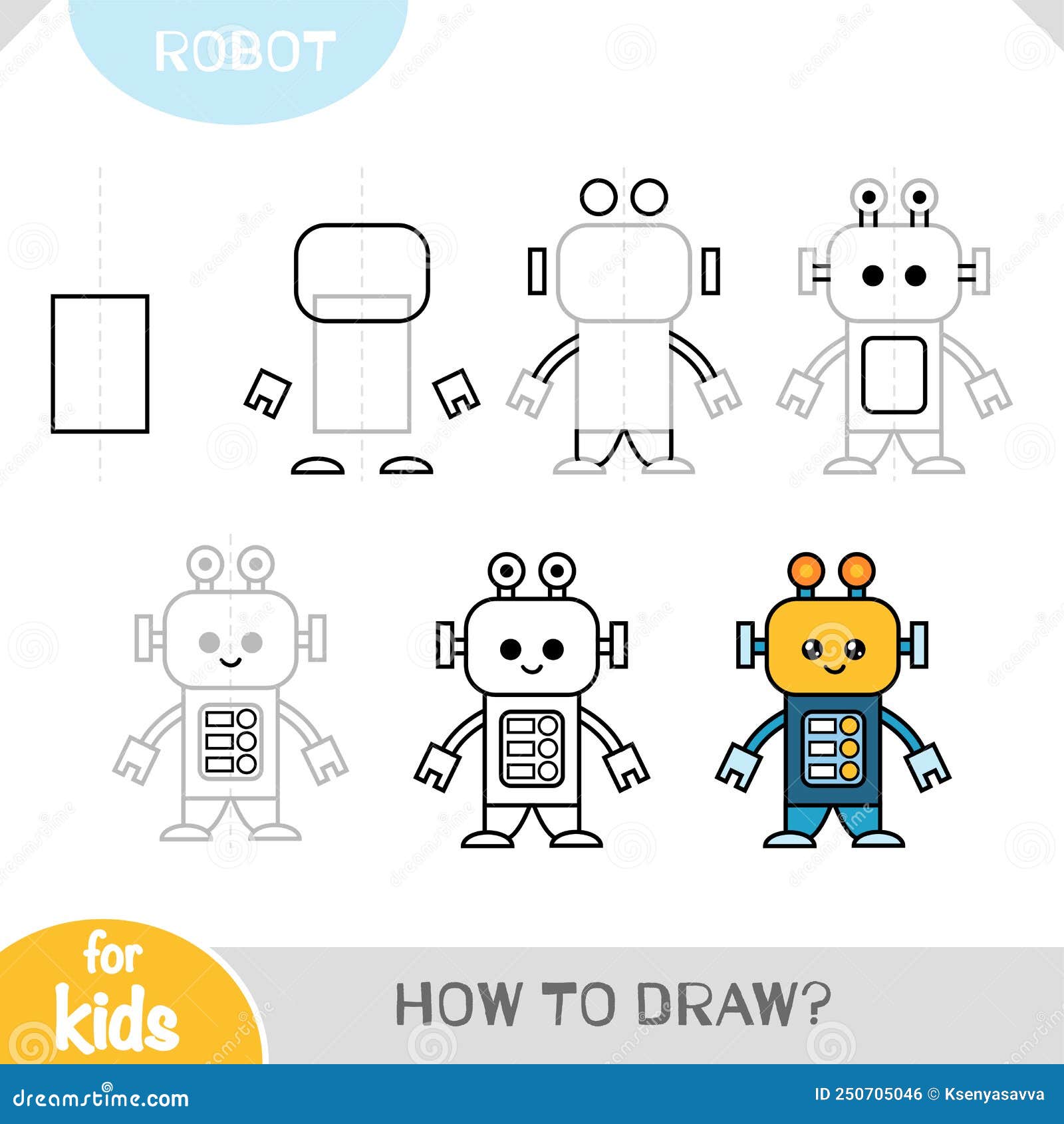 Easy How to Draw a Robot Tutorial and Robot Coloring Page