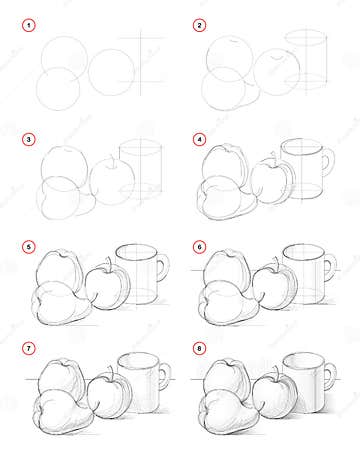 How To Draw Step-wise Picture of Still Life with Apples and Pear ...