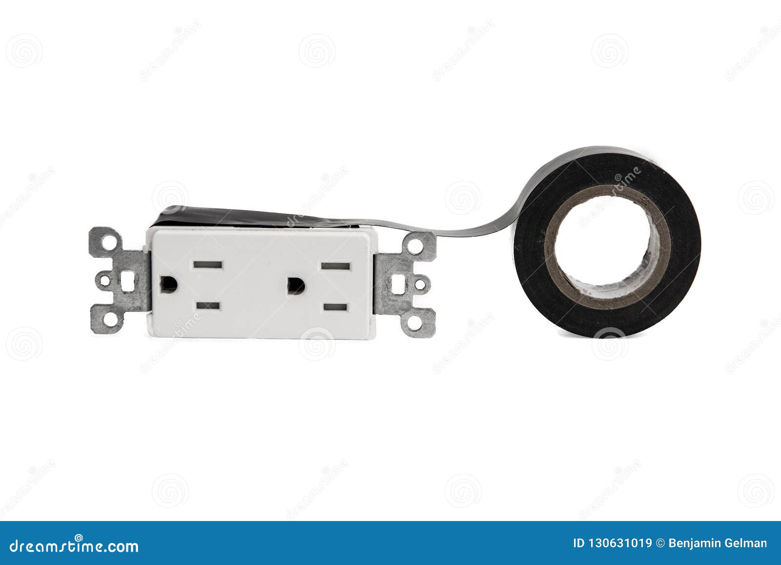 Insulating Tape With Bare Screws Of An Electrical Outlet Stock Image