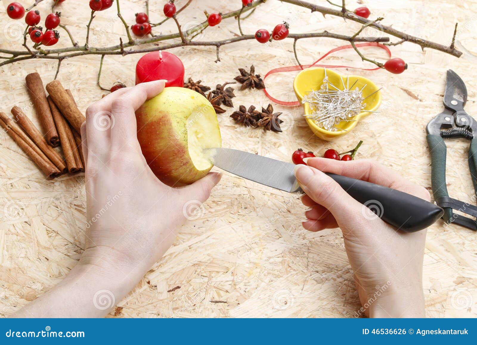 How To Make Apple Candle Holders for Christmas Stock Photo Image of canina, decorative 46536626