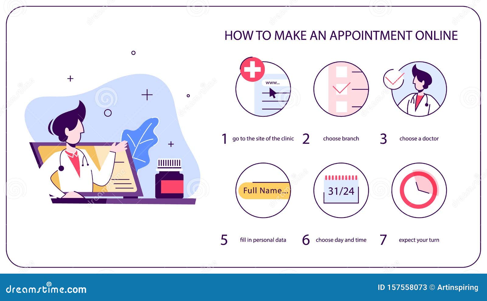 How to make an appointment online book visit stock vector 