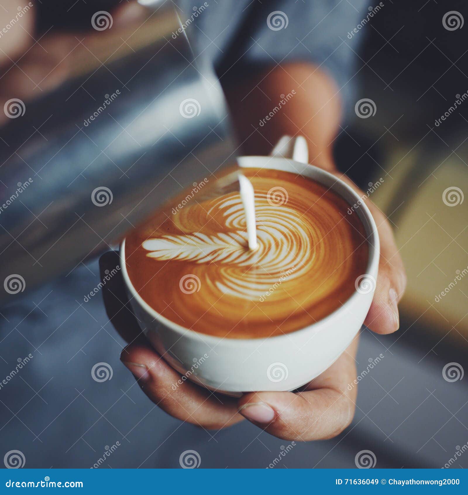 how to make coffee latte art by barista in vintage color tone