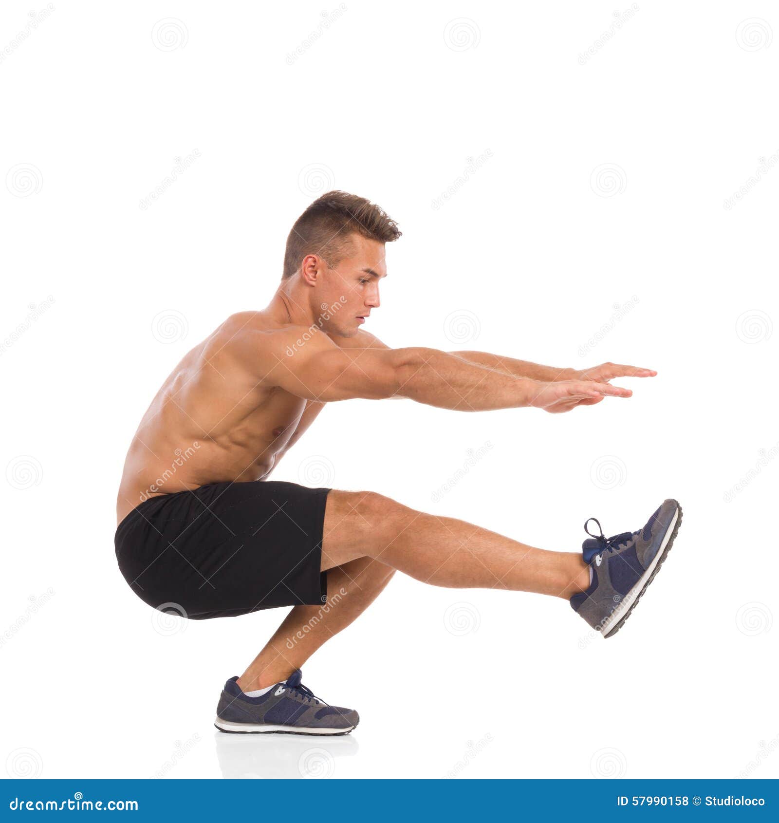 Man Having Leg Pain, Studio Shot Over White Background. Side View